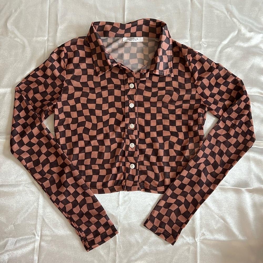 Peppermayo Checkered Mesh Crop Top sz. US 8 NWOT